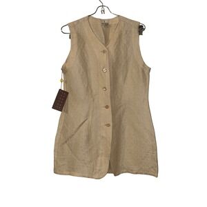 Joseph Abboud Womens Jacquard Button Front Longline Vest Beige Italian Fabric 8